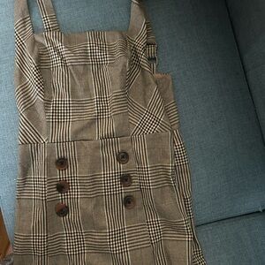 Urban Outfitters Brown Plaid Button-Front Midi Pinafore Dress